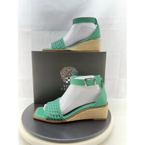 Vince Camuto Bretandi Womens Size 7.5M Green Ocean Espadrille Wedge Heel Sandals
